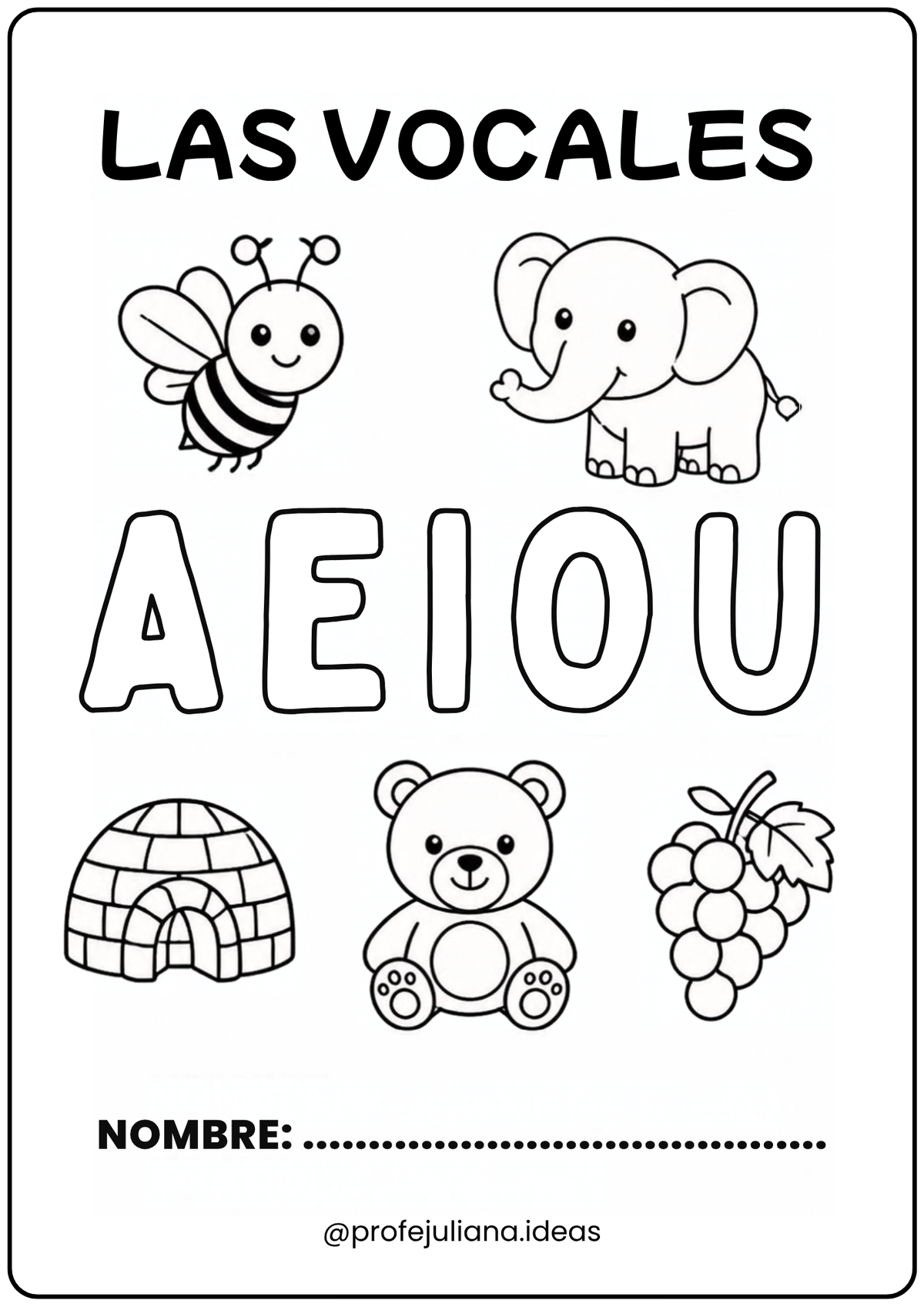 Portada del cuadernillo Las Vocales para imprimir